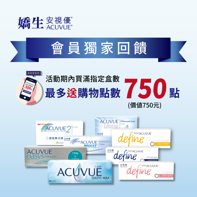 【嬌生】會員獨家回饋 購買嬌生系列商品滿指定盒數最多送會員點數750點(價值750元)